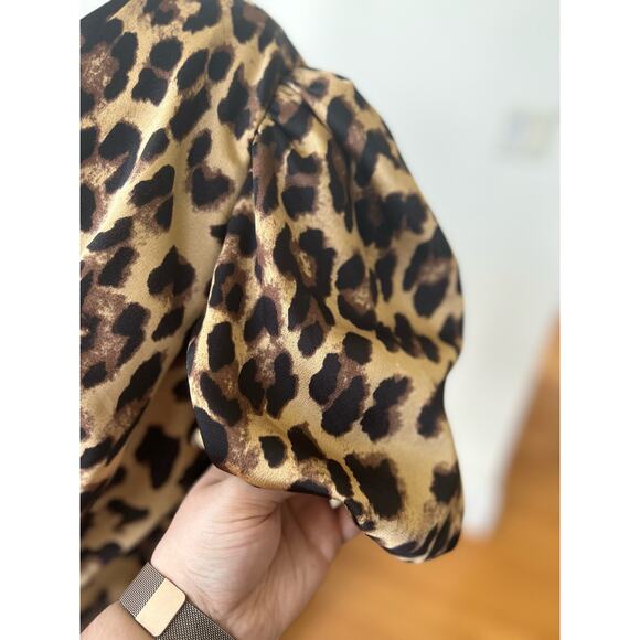 Do+Be Brown Cheetah Print One Shoulder Puff Sleeve Blouse - Picture 2 of 7